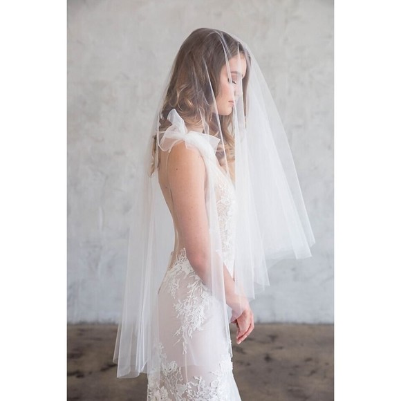 Brides and Hairpins Danton Veil Raw-Edge Tulle Fingertip Veil with Blusher Ivory main image 7
